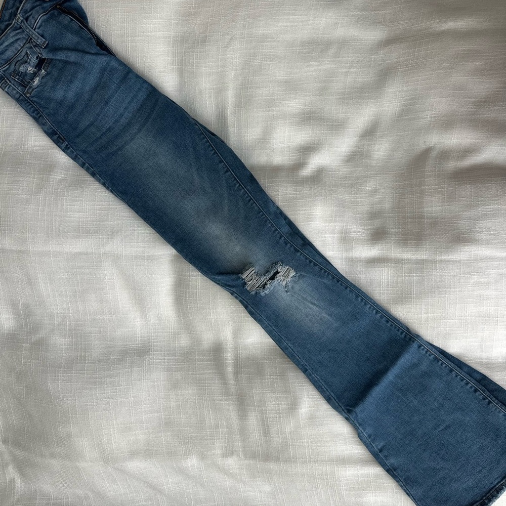 Midwash Blue Distressed Flare Jeans